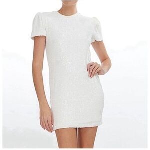 Generation Love Donna Sequin Mini Straight Dress Puff Sleeves Shell Medium